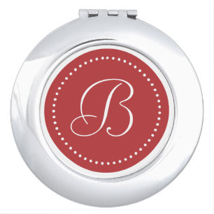 White Monogram on Aurora Red with White Dots Compact Mirror
