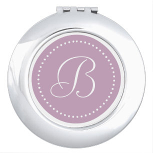 White Monogram on Mauve Mist with White Dots Makeup Mirror