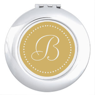 White Monogram on Misted Yellow with White Dots Makeup Mirror