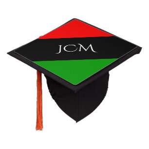 White Monogram on Pan-African Flag Graduation Cap Topper