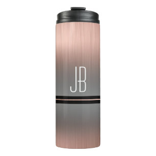 White Monogram or Name, Grey Gradient & Rose Gold Thermal Tumbler