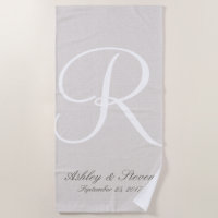 White Monogram | Rustic Linen Look Beach Towel