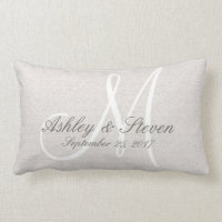 White Monogram Rustic Look Lumbar Pillow
