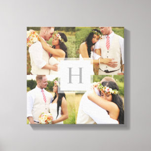 White Monogram Square Collage Canvas Print