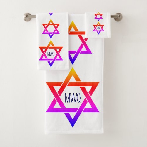 White Monogram Star of David  Bath Towel Set