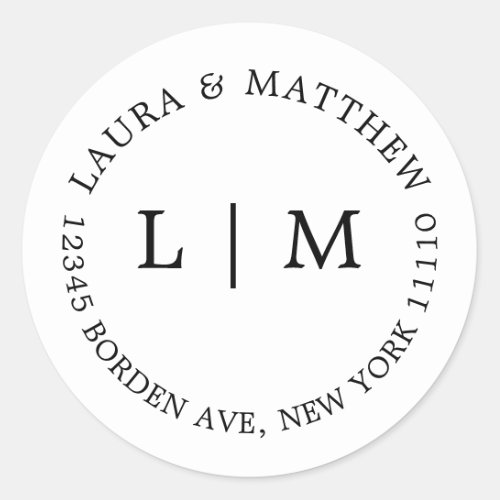 White Monogram Wedding Classic Round Sticker