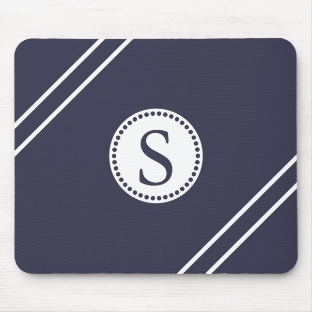White Monogram with Blue & WhiteStripes Mouse Pad (Front)
