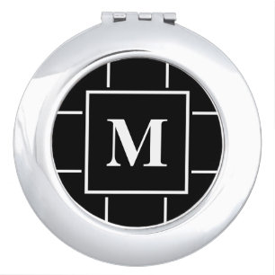 White Monogram with White Stripes on Black Compact Mirror