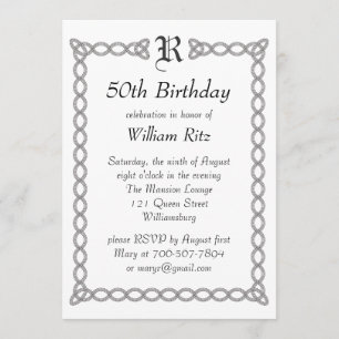 White Monogrammed Birthday Invitation