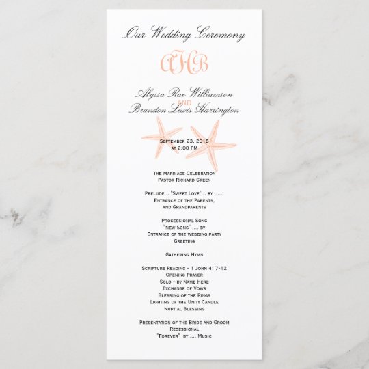 White Monogrammed Tall Beach Wedding Programs Zazzle Com