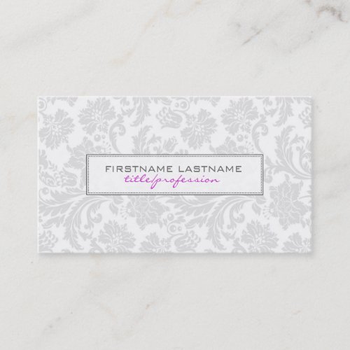 White Monotones Clean Floral Damasks 2 Business Card