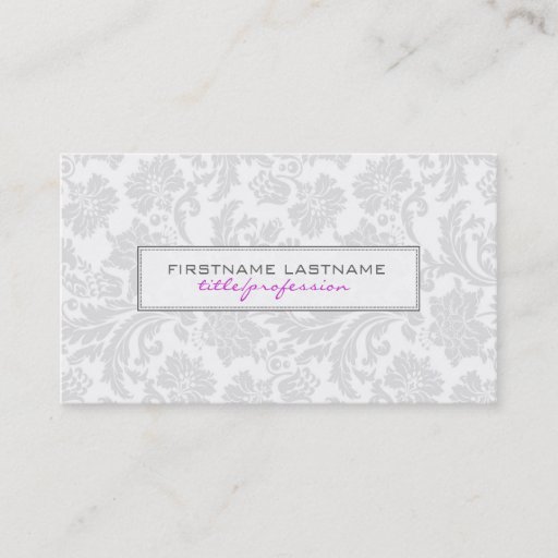 Customizable White Monotones Clean Floral Damasks 2 Business Card