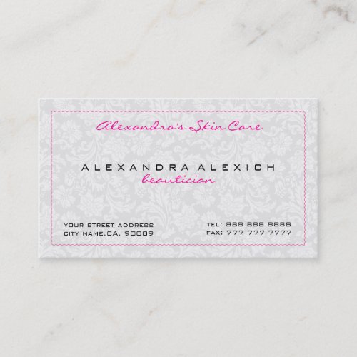 White Monotones Vintage Floral Damasks Business Card