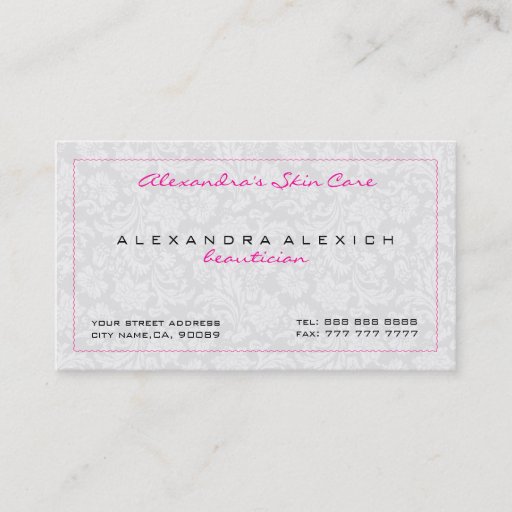Customizable White Monotones Vintage Floral Damasks Business Card