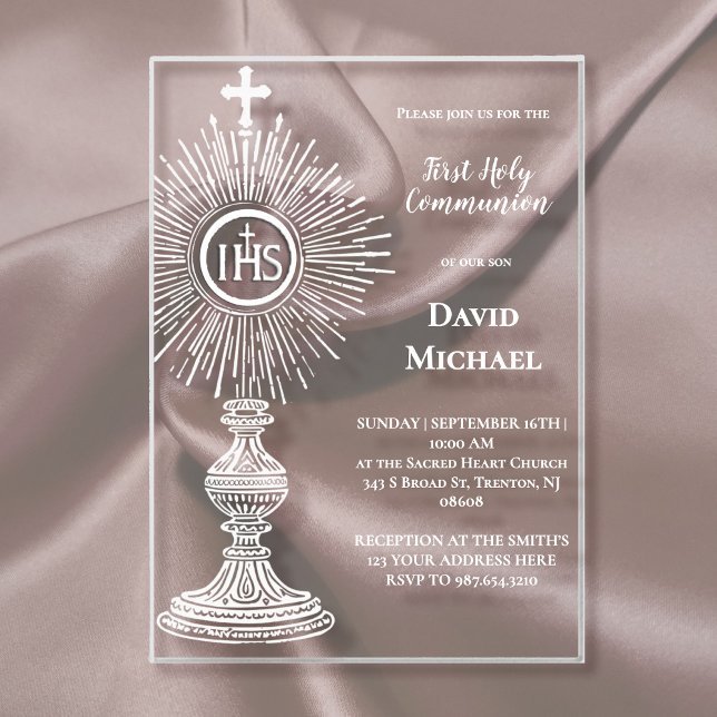 white monstrance design | First Holy Communion Acrylic Invitations (Creator Uploaded)