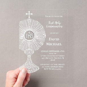 white monstrance First Holy Communion Acrylic Invitations