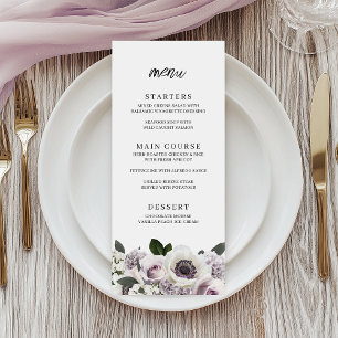 White Moody Anemone & Purple Floral Bridal Shower Menu