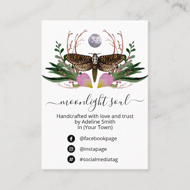 White Moon Moth Spell Jar Kit Business Card (Front)