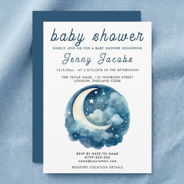 White Moon & Stars Baby Shower night sky Invitation (White Moon & Stars Baby Shower night sky Invitation.)