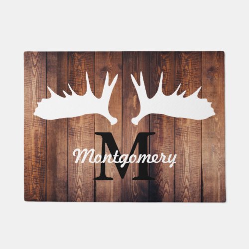 White Moose Antlers Barn Wood Planks Doormat