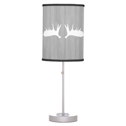 White Moose Antlers Grey Wooden Planks Table Lamp