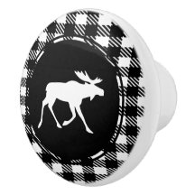 White Moose Black Buffalo Plaid Pattern