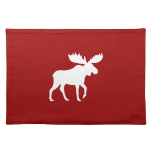 White Moose Silhouette Cloth Placemat