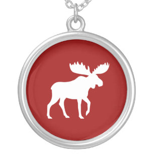 White Moose Silhouette Silver Plated Necklace