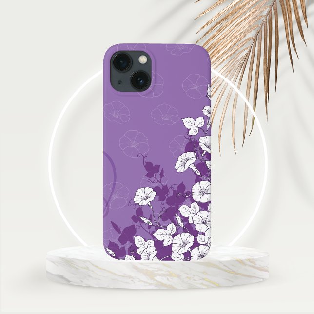 White Morning Glory Climbing Vine with Purple Case-Mate iPhone Case (White Morning Glory Flowering Vine with Purple Background Phone Case)