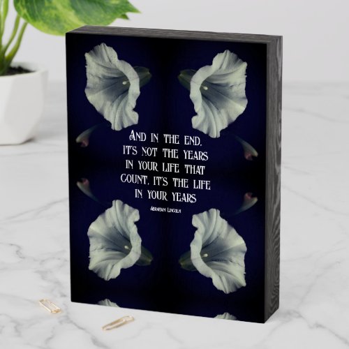 White Morning Glory Flower Abstract Inspirational Wooden Box Sign