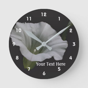 White Morning Glory Flower Nature Personalized Round Clock