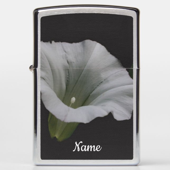 White Morning Glory Flower Personalized Zippo Lighter (Front)