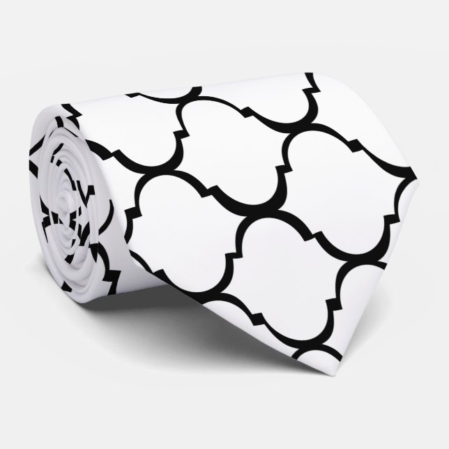 White Moroccan Design Neck Tie (Rolled)