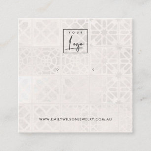 WHITE MOROCCAN TILE TEXTURE STUD EARRING DISPLAY SQUARE BUSINESS CARD