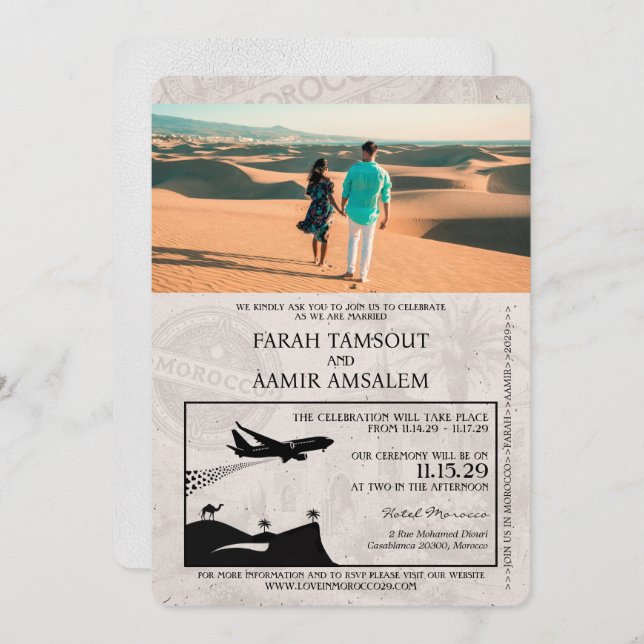 White Morocco Passport Wedding Invitation (Front/Back)