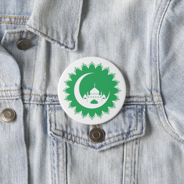White Mosque in Crescent Moon Ramadan Button (In Situ)