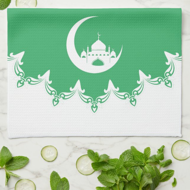 White Mosque in Crescent Moon Ramadan Kitchen Towel (Folded)