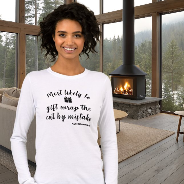 White Most Likely To Matching Funny Family Holiday Tri-Blend Shirt (Personalizable Funny Most Likely To Matching Family Holiday White Long Sleeve T-shirt)