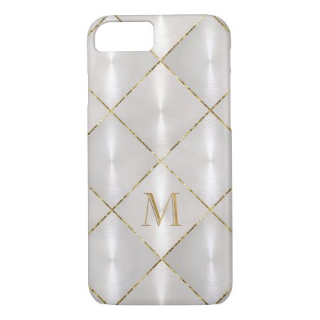 White Mother Of Pearl With Gold Monogram Iphone 8/7 Case