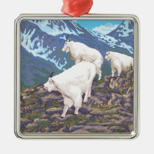 White Mountain Goat FamilyUtah Metal Ornament