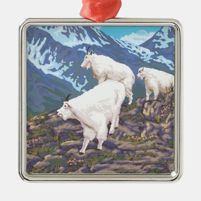 White Mountain Goat FamilyUtah Metal Ornament (Front)