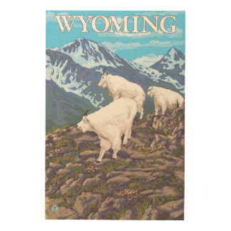 White Mountain Goat FamilyWyoming Wood Wall Art