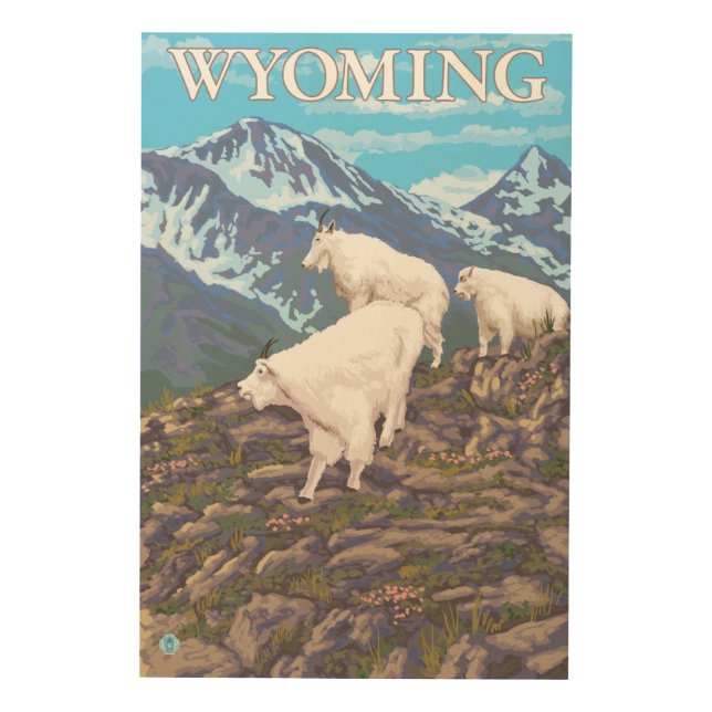 White Mountain Goat FamilyWyoming Wood Wall Art (Front)