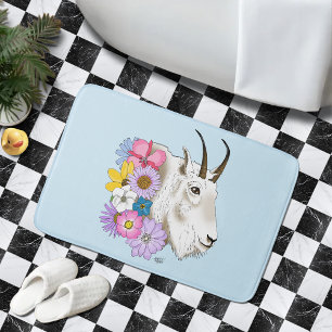 White Mountain Goat Flowers Bath Mat