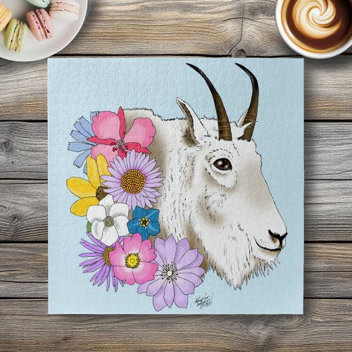 White Mountain Goat Flowers Jigsaw Puzzle