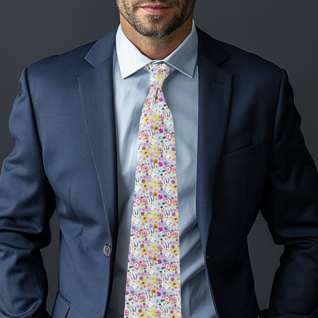 White Mountain Goat Flowers Neck Tie (Creator Uploaded)