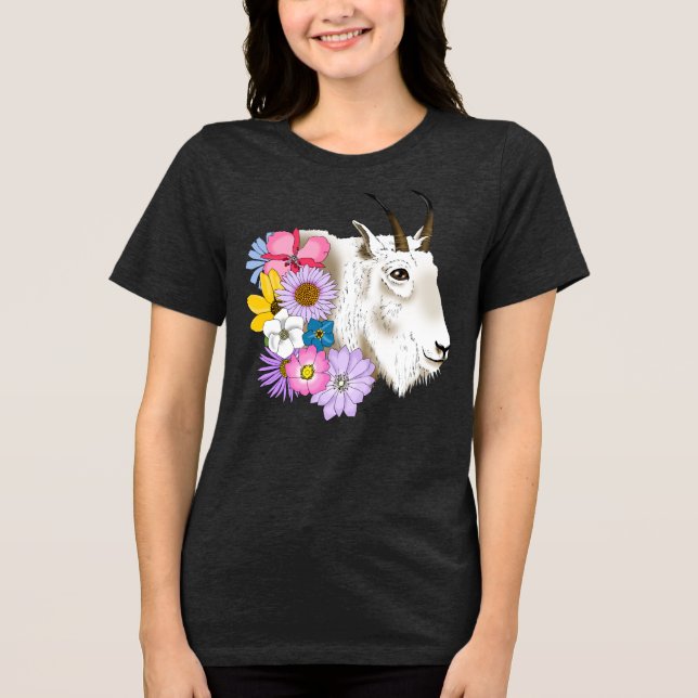 White Mountain Goat Flowers Tri-Blend Shirt (Front)