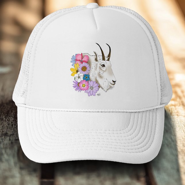 White Mountain Goat Flowers Trucker Hat (Creator Uploaded)