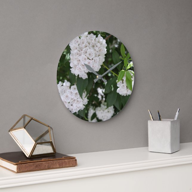 White Mountain Laurel Star Shaped Flowers Large Clock (Office)