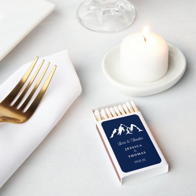 White Mountain Silhouette Wedding Favor Matchboxes (Insitu)